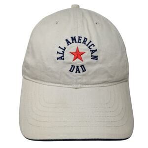 All American Dad Strapback Hat Beige One Size Adjustable Embroidered
